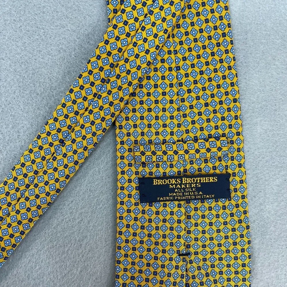 Brooks Brothers Tie Mens Yellow Blue Novelty‎ Necktie 100% Silk